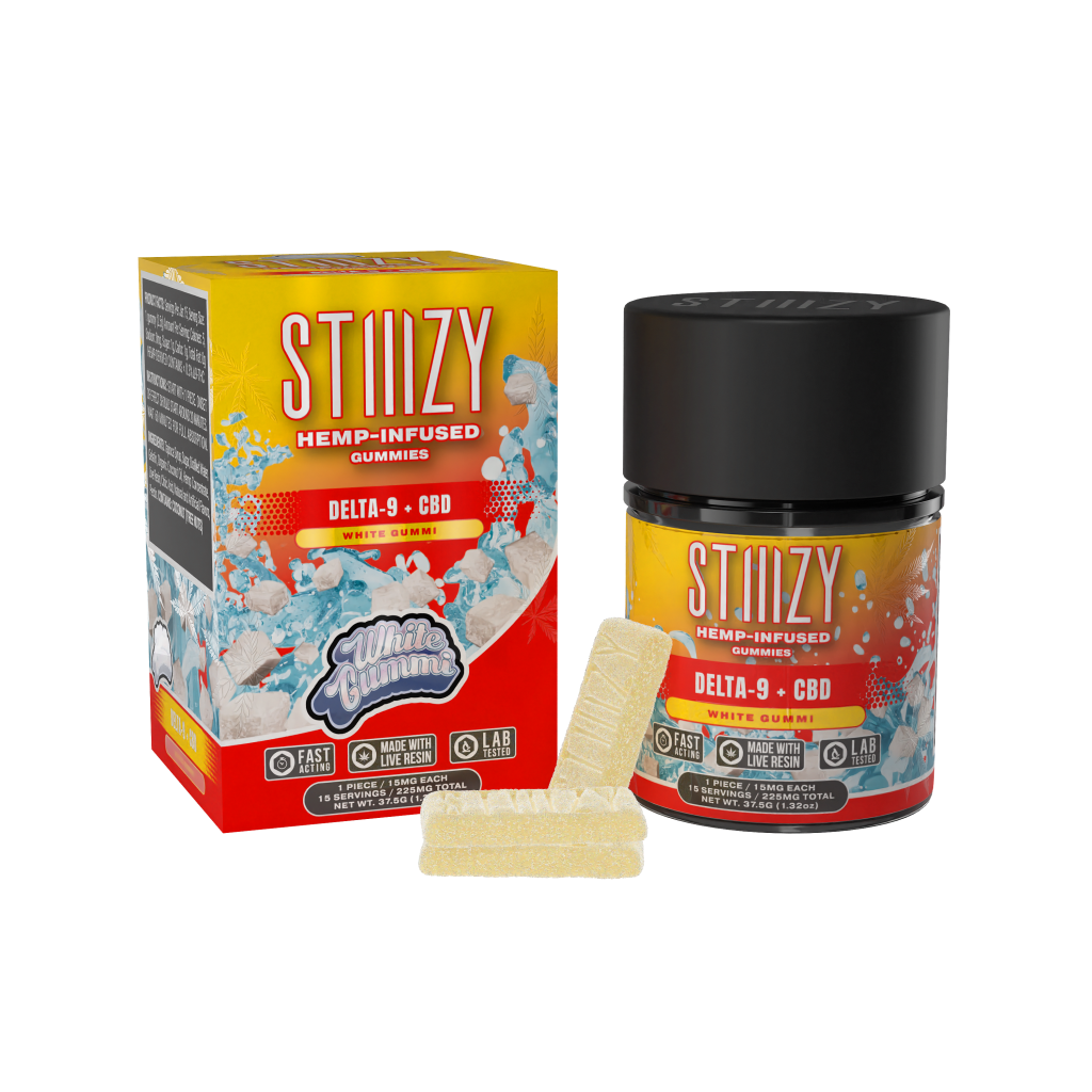 STIIIZY HEMP INFUSED GUMMY 225MG DELTA 9 CBD WHITE GUMMI 15CT JARBOX OF 10 JAR New England Distro