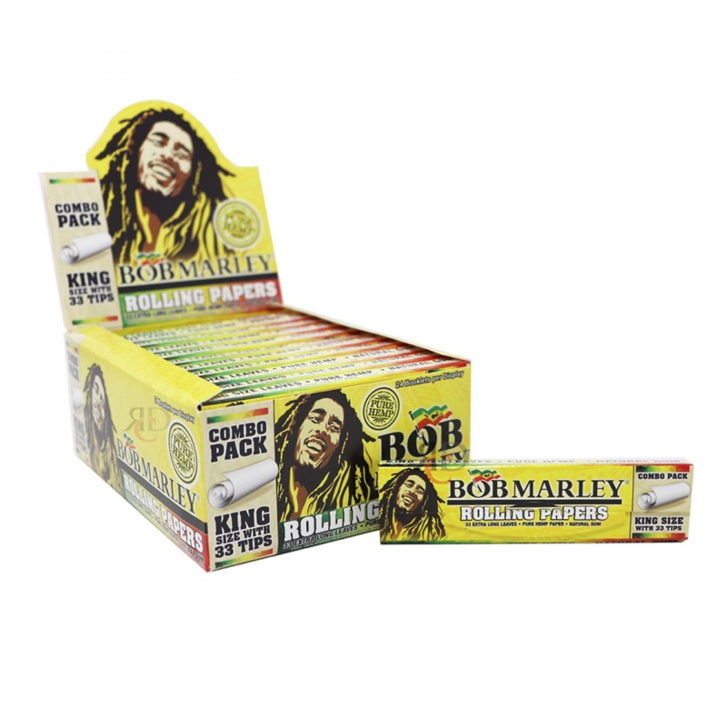 bobmrlypuhe_p1.jpg Kingsize Pure Hemp Rolling Papers 33 Tips Per Box by Bob Marley – distributed by New England Distro
