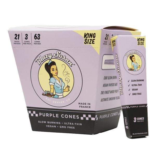 Purple Cone KingSize 3 Pack 21 Per Box by Blazy Susan – distributed by New England Distro